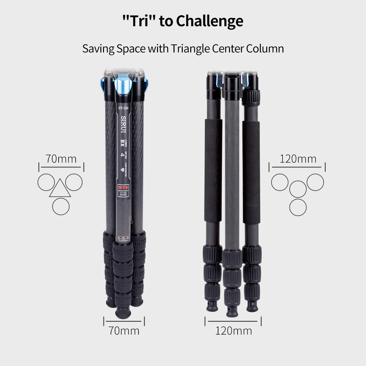 Sirui St 125 Waterproof Carbon Tripod With Triangular Center Column, Compact Lightweight Tripod,150Cm/59 Inch, Load 12Kg/26.4Lbs